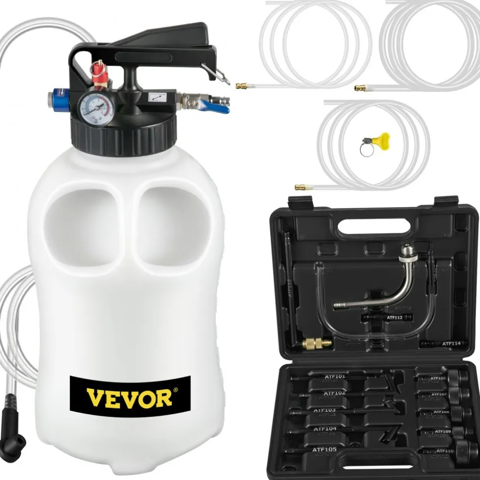 VEVOR Transmission Fluid Pump 2 Way ATF Refill System Dispenser, Oil and Liquid Extractor 10 Liter Large Capacity, Automatic Transmission Fluid Pump Tool Set with 14 Pieces ATF Filler Adapters
