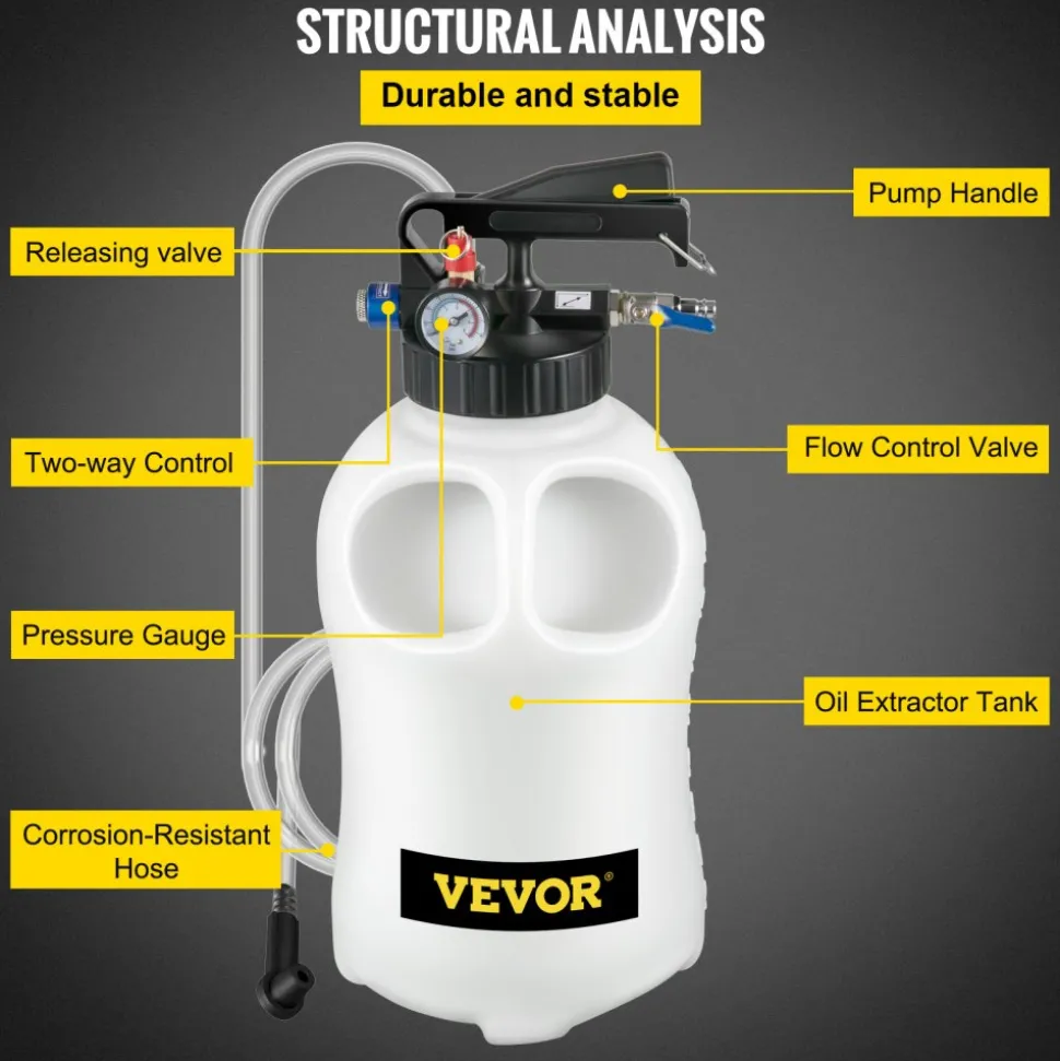 VEVOR Transmission Fluid Pump 2 Way ATF Refill System Dispenser, Oil and Liquid Extractor 10 Liter Large Capacity, Automatic Transmission Fluid Pump Tool Set with 14 Pieces ATF Filler Adapters