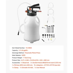 VEVOR Transmission Fluid Pump, 8 L Pneumatic Oil Fluid Extractor, ATF Refill Dispenser Transfer Pump with 15 ATF Adapters, Oil Extractor Dispenser with HDPE Tank for Cars, Boats, Lawn Mowers