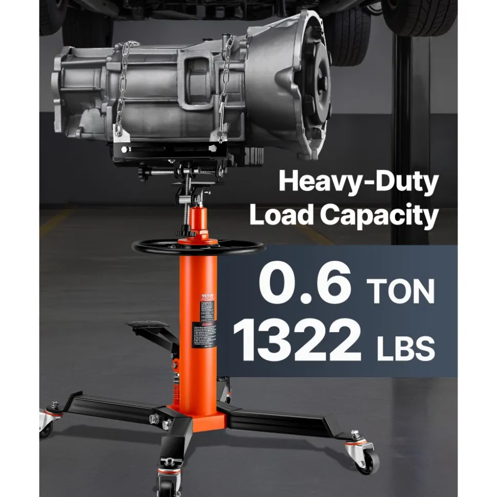 VEVOR Transmission Jack, 1322 LBS Hydraulic Telescoping Transmission Jack, 32"-67" High Lift Floor Jack Stand with Foot Pedal, 360° Swivel Wheel, Hydraulic Transmission Jack Garage/Shop Lift Hoist