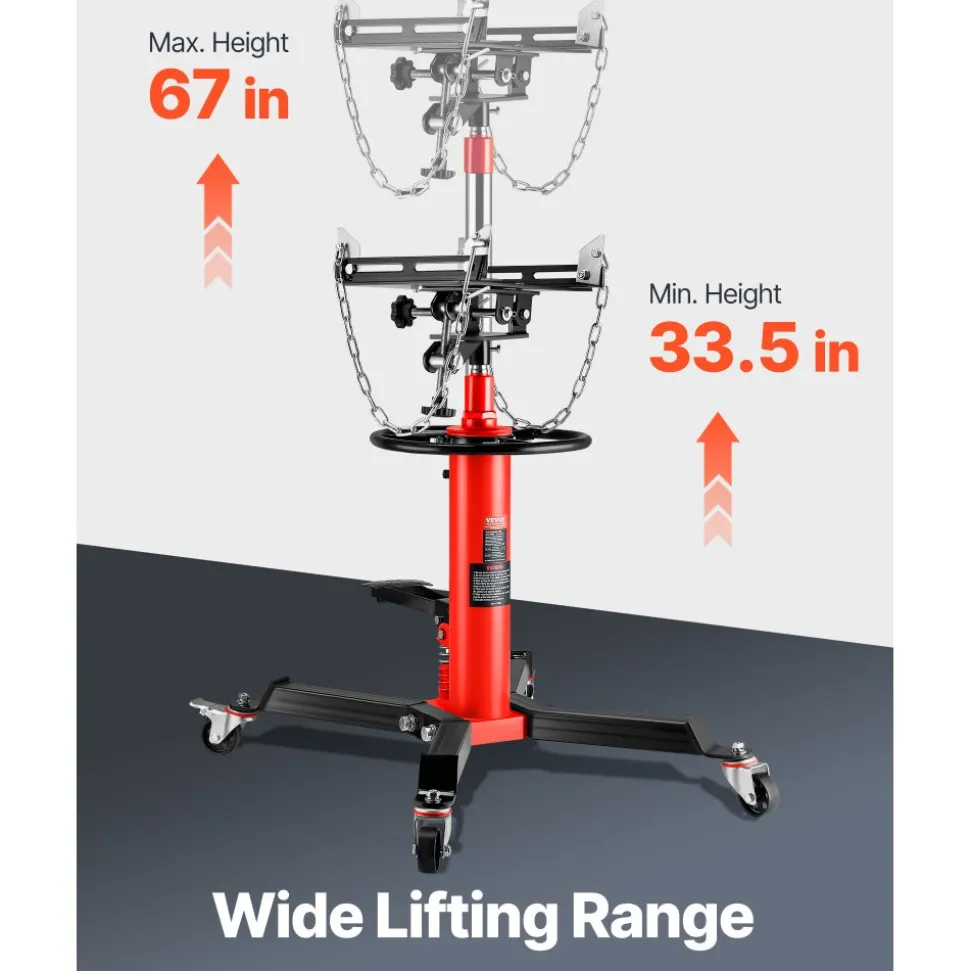 VEVOR Transmission Jack,1/2Ton/1100lbs Capacity Hydraulic Telescopic Transmission Jack, 2-Stage Floor Jack Stand with Foot Pedal, 360° Swivel Wheel, Garage/Shop Lift Hoist, Red