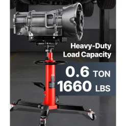VEVOR Transmission Jack,0.75 Ton/1660 lbs Capacity Hydraulic Telescopic Transmission Jack, 2-Stage Floor Jack Stand with Foot Pedal, 360° Swivel Wheel, Garage/Shop Lift Hoist, Red