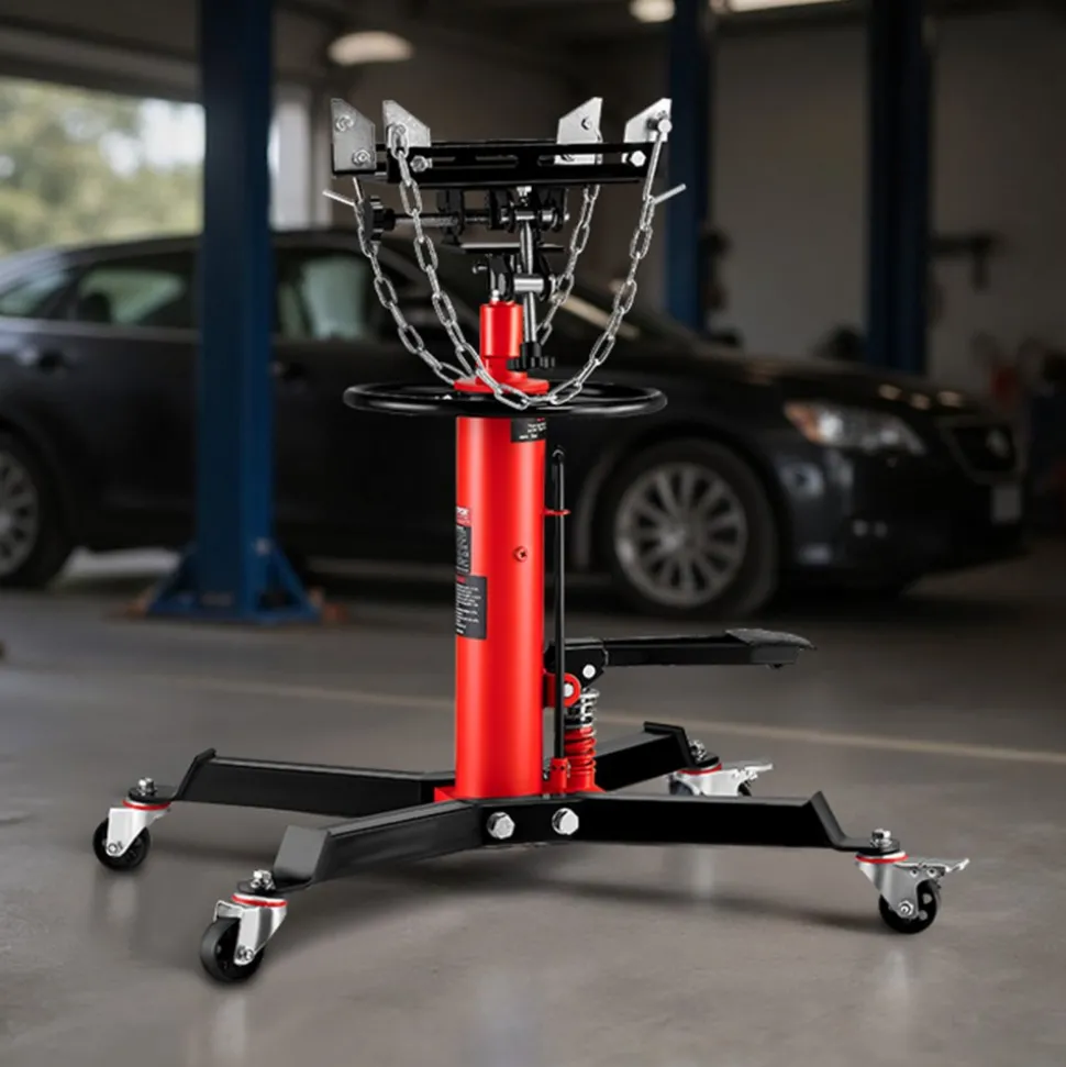 VEVOR Transmission Jack,0.75 Ton/1660 lbs Capacity Hydraulic Telescopic Transmission Jack, 2-Stage Floor Jack Stand with Foot Pedal, 360° Swivel Wheel, Garage/Shop Lift Hoist, Red