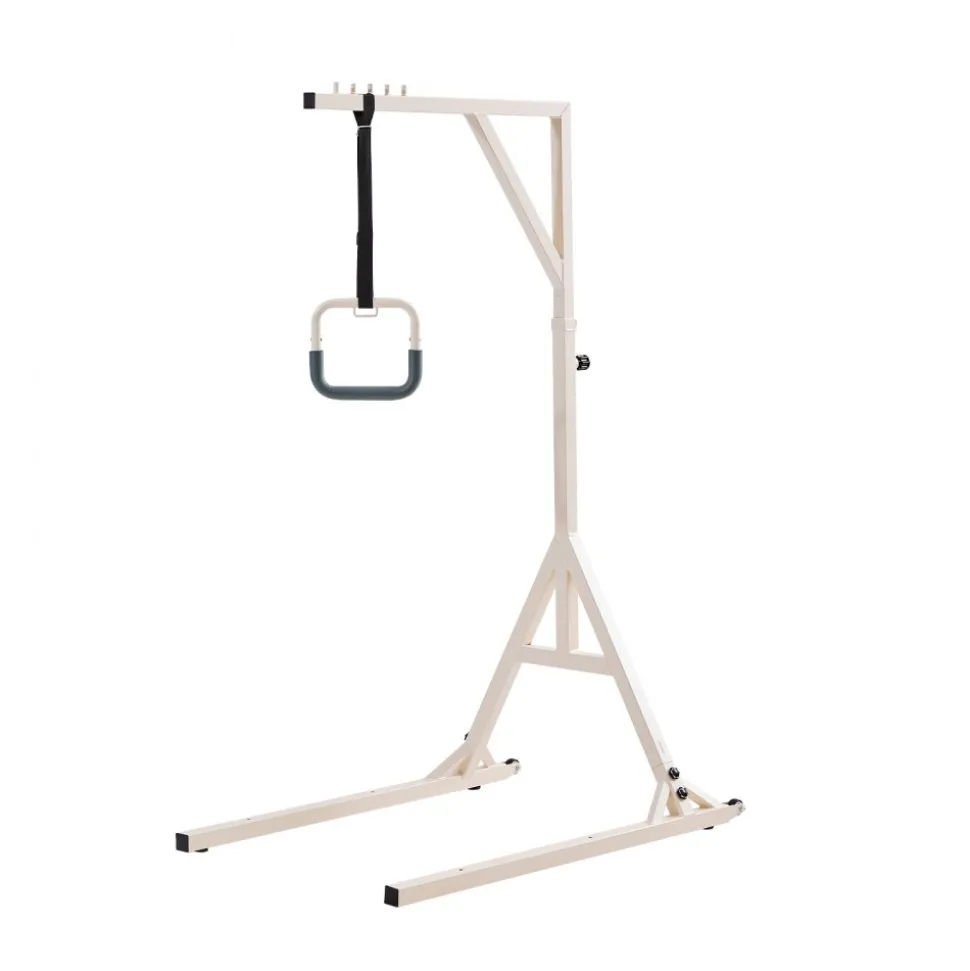 VEVOR Trapeze Bar for Bed Mobility, Height-Adjustable Bed Trapeze with 2 Casters, 350LBS Weight Capacity Heavy Duty Pull Up Trapeze Bar with Floor Stand for Elderly, Disabled, Bedridden Patients