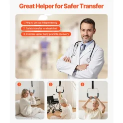 VEVOR Trapeze Bar for Bed Mobility, Heavy-Duty Steel Free Standing Trapeze Bar 250 LBS Weight Capacity, Hospital Bed Pull Up Assist for Elderly & Disabled, Ideal for Hospitals, Nursing Home, Home Care
