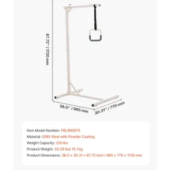 VEVOR Trapeze Bar for Bed Mobility, Heavy-Duty Steel Free Standing Trapeze Bar 250 LBS Weight Capacity, Hospital Bed Pull Up Assist for Elderly & Disabled, Ideal for Hospitals, Nursing Home, Home Care