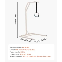 VEVOR Trapeze Bar for Bed Mobility, Height-Adjustable Free Standing Trapeze Bar with 2 Wheels, 300LBS Capacity Bed Pull Up Assist for Elderly Disabled, Ideal for Hospital, Nursing Home & Home Care