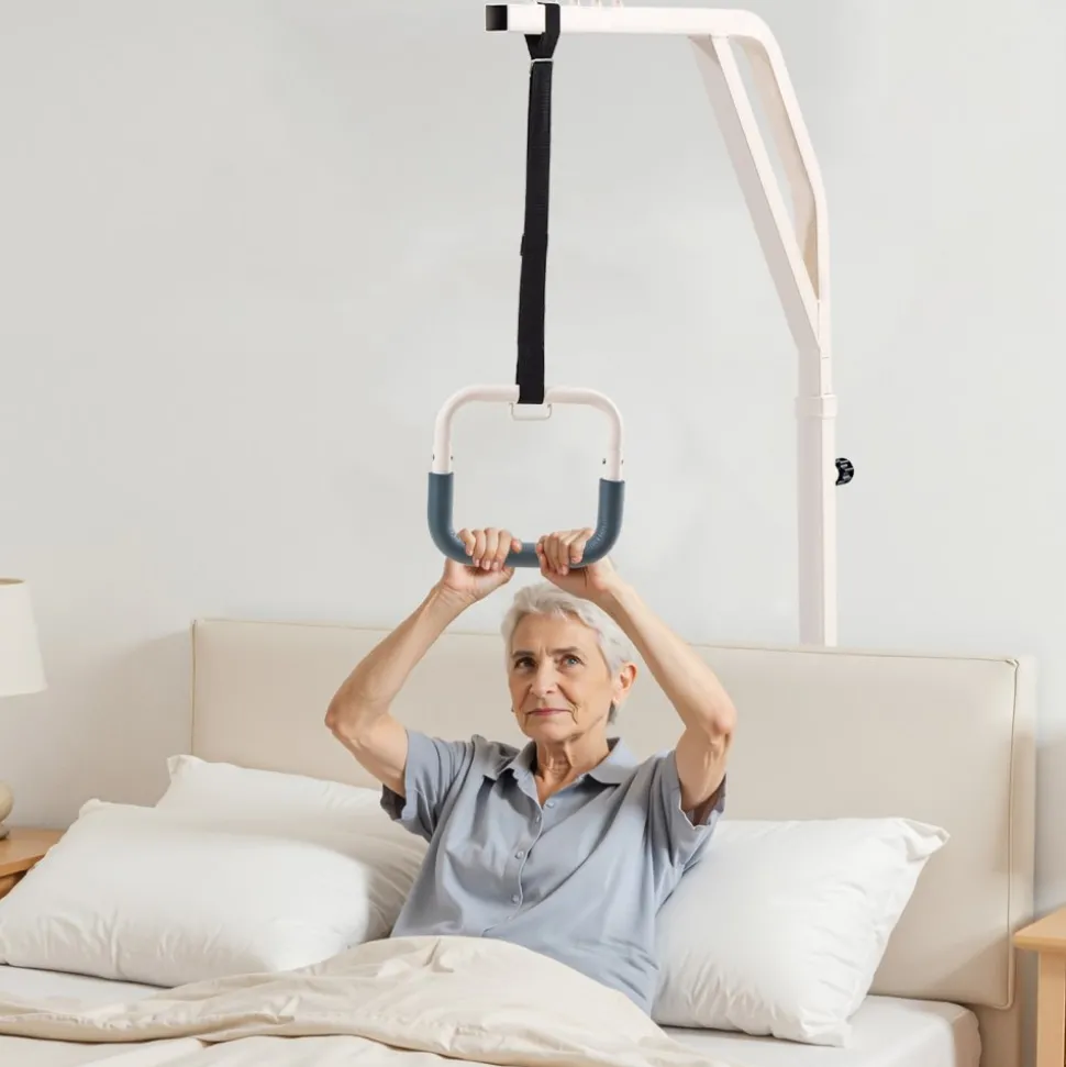 VEVOR Trapeze Bar for Bed Mobility, Height-Adjustable Free Standing Trapeze Bar with 2 Wheels, 300LBS Capacity Bed Pull Up Assist for Elderly Disabled, Ideal for Hospital, Nursing Home & Home Care