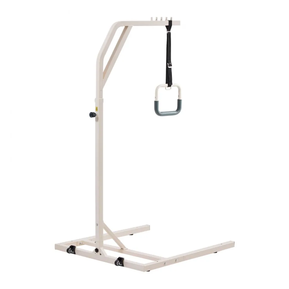 VEVOR Trapeze Bar for Bed Mobility, Height-Adjustable Free Standing Trapeze Bar with 2 Wheels, 300LBS Capacity Bed Pull Up Assist for Elderly Disabled, Ideal for Hospital, Nursing Home & Home Care