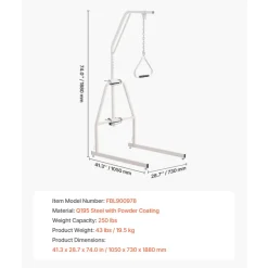 VEVOR Trapeze Bar for Bed Mobility, Bed Trapeze with Clamps and Floor Stand, 250LBS Weight Capacity Bed Pull Up Assist for Elderly, Patients & Disabled, Suitable for Home Care, Hospital, Nursing Home