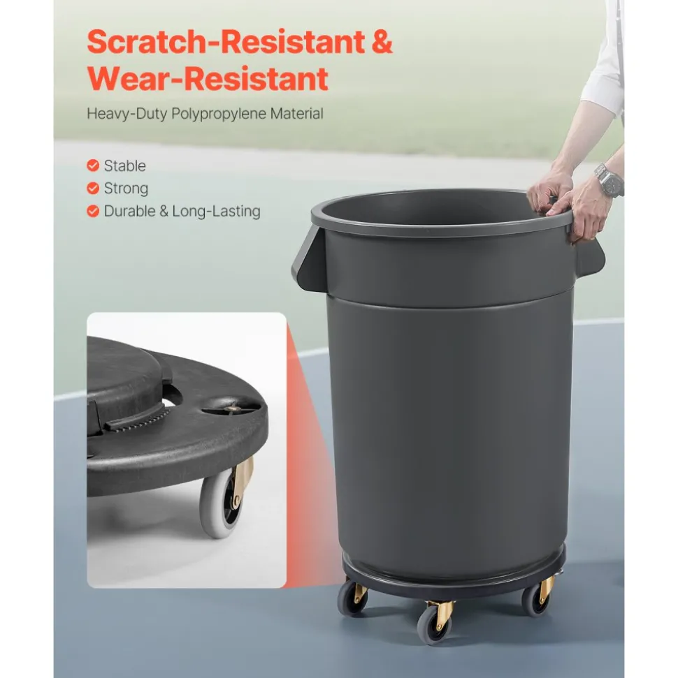 VEVOR Trash Can Dolly, Fit 20, 32, 44, 55 Gallon Containers, Round Trash Can Roller Base with 4 Lockable Wheels, 500lbs Weight Capacity, Heavy Duty Barrel Dolly, Multi-Functional Rolling Dolly Cart
