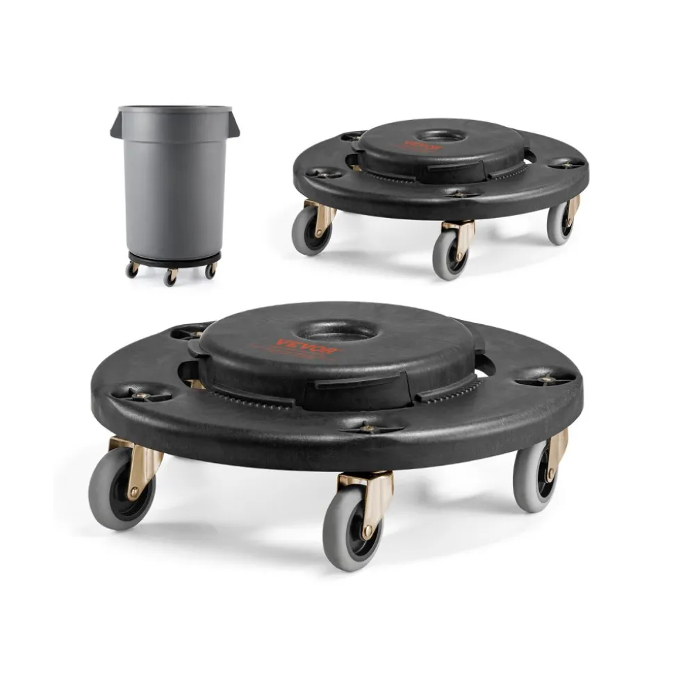 VEVOR Trash Can Dolly, Fit 20, 32, 44, 55 Gallon Containers, 2 Packs Round Trash Can Roller Base with 4 Lockable Wheels, 500lbs Heavy Duty Barrel Dolly, Multi-Functional Rolling Dolly Cart