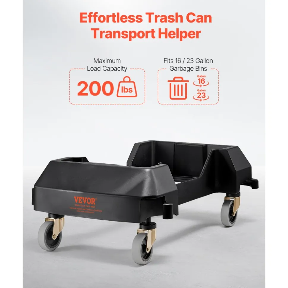 VEVOR Trash Can Dolly, Fit 16/23 Gallon Containers, Slim Trash Can Roller Base with 4 Lockable Wheels, 200lbs Weight Capacity, Heavy Duty Barrel Dolly, Smooth & Quiet Rolling Plastic Bin Dolly