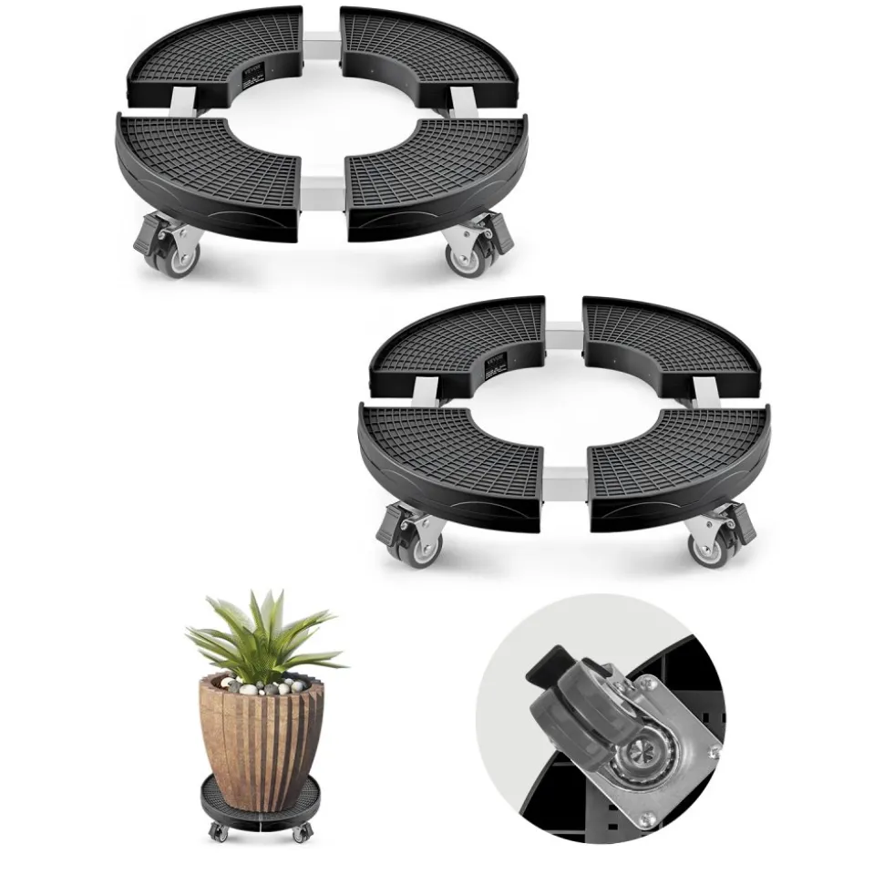 VEVOR Trash Can Dolly with 4 Lockable Wheels, 440lbs Weight Capacity, 2 Packs Round Trash Can Roller Base, 15-22.8 in Adjustable, Heavy Duty Plant Caddy, Multi-Functional Rolling Dolly Cart, Black