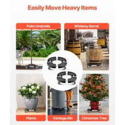 VEVOR Trash Can Dolly with 4 Lockable Wheels, 440lbs Weight Capacity, 2 Packs Round Trash Can Roller Base, 15-22.8 in Adjustable, Heavy Duty Plant Caddy, Multi-Functional Rolling Dolly Cart, Black