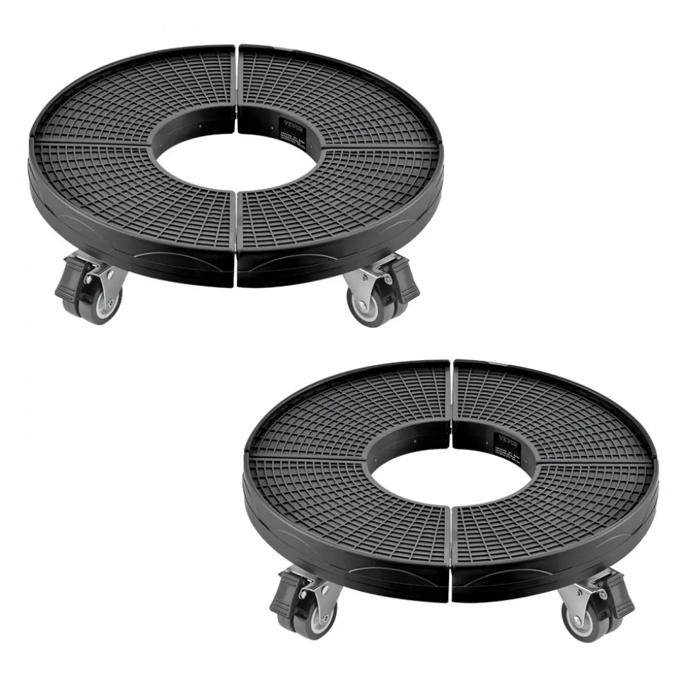 VEVOR Trash Can Dolly with 4 Lockable Wheels, 440lbs Weight Capacity, 2 Packs Round Trash Can Roller Base, 15-22.8 in Adjustable, Heavy Duty Plant Caddy, Multi-Functional Rolling Dolly Cart, Black