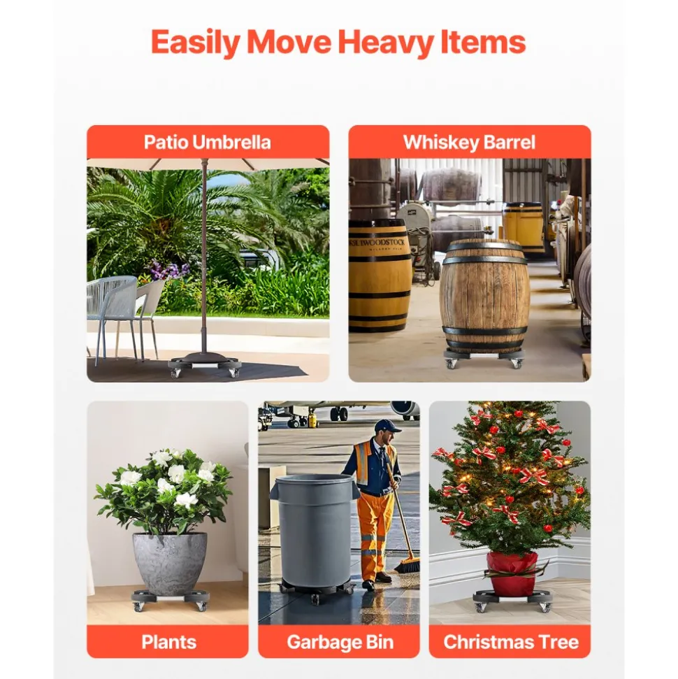 VEVOR Trash Can Dolly with 4 Lockable Wheels, 440lbs Weight Capacity, Round Trash Can Roller Base, 15-22.8 in Adjustable, Heavy Duty Drum Dolly Plant Caddy, Multi-Functional Rolling Dolly Cart, Black