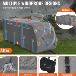 VEVOR Travel Trailer Cover, 20-22 ft RV Cover, 4-Layer Non-Woven Fabric Camper Cover, Waterproof, Windproof and Rip-Stop Class A RV Cover, with Storage Bag, Repair Patches, Straps and Tire Covers