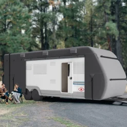 VEVOR Travel Trailer Cover, 22-24 ft RV Cover, 4-Layer Non-Woven Fabric Camper Cover, Waterproof, Windproof and Rip-Stop Class A RV Cover, with Storage Bag, Repair Patches, Straps and Tire Covers