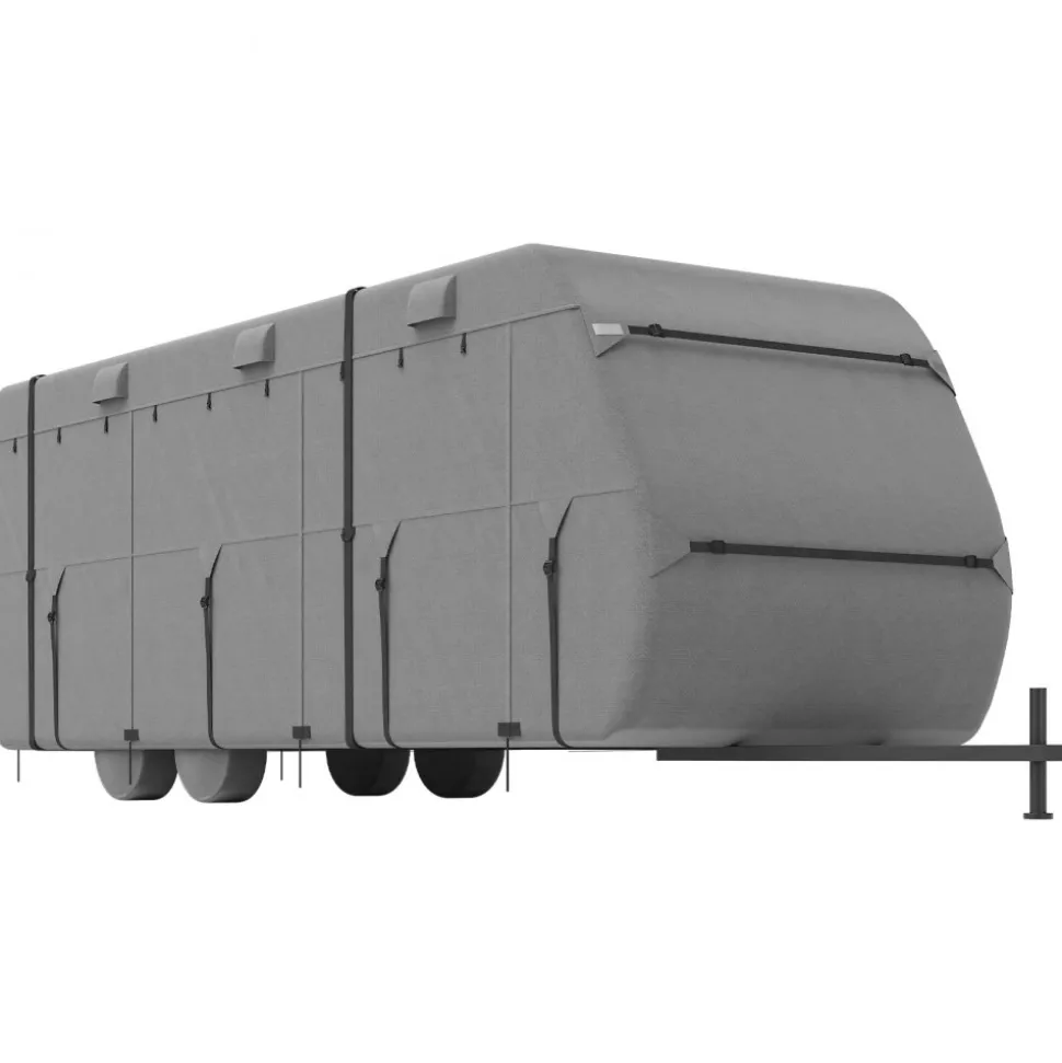 VEVOR Travel Trailer Cover, 22-24 ft RV Cover, 4-Layer Non-Woven Fabric Camper Cover, Waterproof, Windproof and Rip-Stop Class A RV Cover, with Storage Bag, Repair Patches, Straps and Tire Covers