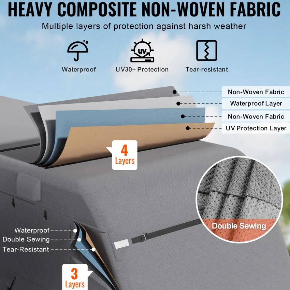 VEVOR Travel Trailer Cover, 22-24 ft RV Cover, 4-Layer Non-Woven Fabric Camper Cover, Waterproof, Windproof and Rip-Stop Class A RV Cover, with Storage Bag, Repair Patches, Straps and Tire Covers