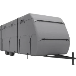 VEVOR Travel Trailer Cover, 22-24 ft RV Cover, 4-Layer Non-Woven Fabric Camper Cover, Waterproof, Windproof and Rip-Stop Class A RV Cover, with Storage Bag, Repair Patches, Straps and Tire Covers