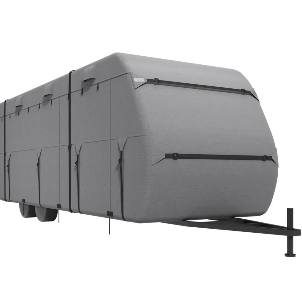 VEVOR Travel Trailer Cover, 22-24 ft RV Cover, 4-Layer Non-Woven Fabric Camper Cover, Waterproof, Windproof and Rip-Stop Class A RV Cover, with Storage Bag, Repair Patches, Straps and Tire Covers