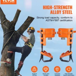 VEVOR Tree Climbing Spikes, 1 Pair Alloy Steel Climbing Spurs, 350lbs Load Capacity Tree Climbing Gear with Straps and Spike Protectors, Arborist Equipment for Climbers, Hunting, Fruit Picking, Orange