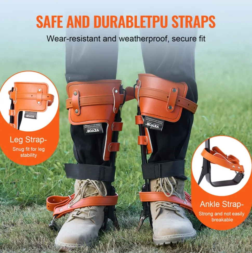 VEVOR Tree Climbing Spikes, 1 Pair Alloy Steel Climbing Spurs, 350lbs Load Capacity Tree Climbing Gear with Straps and Spike Protectors, Arborist Equipment for Climbers, Hunting, Fruit Picking, Orange