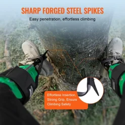 VEVOR Tree Climbing Spikes, 1 Pair Alloy Steel Climbing Spurs, 350lbs Load Capacity Tree Climbing Gear with Straps and Spike Protectors, Arborist Equipment for Climbers, Hunting, Fruit Picking, Green