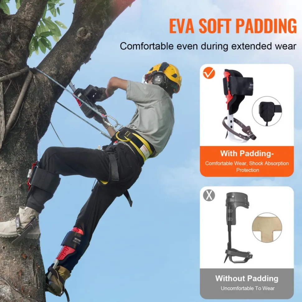 VEVOR Tree Climbing Spikes, 1 Pair Aluminum Climbing Spurs, 350lbs Load Capacity Tree Climbing Gear with Straps and Spike Protectors, Arborist Equipment for Climbers, Hunting, Fruit Picking, Red