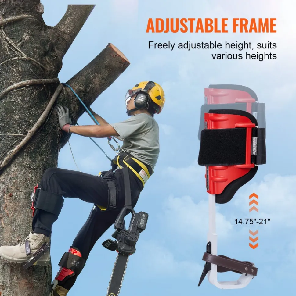 VEVOR Tree Climbing Spikes, 1 Pair Aluminum Climbing Spurs, 350lbs Load Capacity Tree Climbing Gear with Straps and Spike Protectors, Arborist Equipment for Climbers, Hunting, Fruit Picking, Red