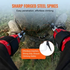 VEVOR Tree Climbing Spikes, 1 Pair Aluminum Climbing Spurs, 350lbs Load Capacity Tree Climbing Gear with Straps and Spike Protectors, Arborist Equipment for Climbers, Hunting, Fruit Picking, Red
