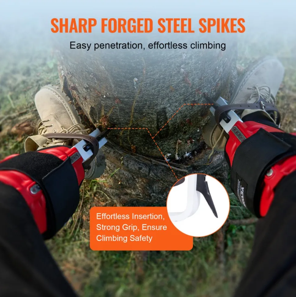 VEVOR Tree Climbing Spikes, 1 Pair Aluminum Climbing Spurs, 350lbs Load Capacity Tree Climbing Gear with Straps and Spike Protectors, Arborist Equipment for Climbers, Hunting, Fruit Picking, Red