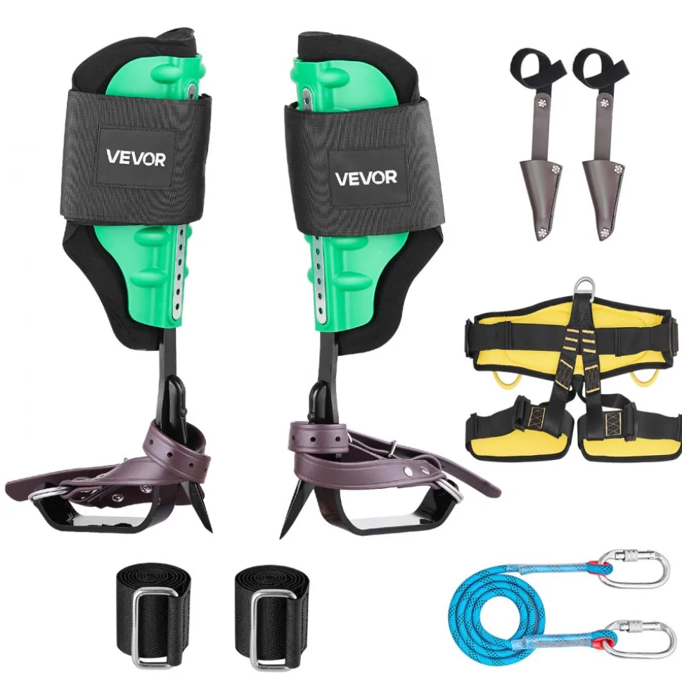 VEVOR Tree Climbing Spikes Set, Height-Adjustable Tree Climbing Gear with Straps & Spike Protectors, 350 lbs Load Capacity, Heavy Duty Steel Climb Spurs Arborist Equipment for Fruit Picking Hunting