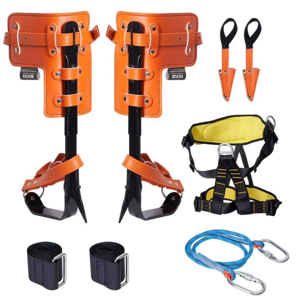 VEVOR Tree Climbing Spikes Set, 1 Pair Alloy Steel Climbing Spurs with Safety Rope and Safety Harness, 350lbs Load Capacity Tree Climbing Gear, Arborist Equipment for Climbers, Fruit Picking, Orange