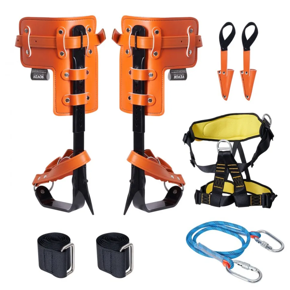 VEVOR Tree Climbing Spikes Set, 1 Pair Alloy Steel Climbing Spurs with Safety Rope and Safety Harness, 350lbs Load Capacity Tree Climbing Gear, Arborist Equipment for Climbers, Fruit Picking, Orange