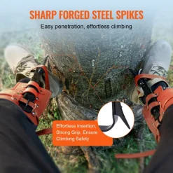 VEVOR Tree Climbing Spikes Set, 1 Pair Alloy Steel Climbing Spurs with Safety Rope and Safety Harness, 350lbs Load Capacity Tree Climbing Gear, Arborist Equipment for Climbers, Fruit Picking, Orange