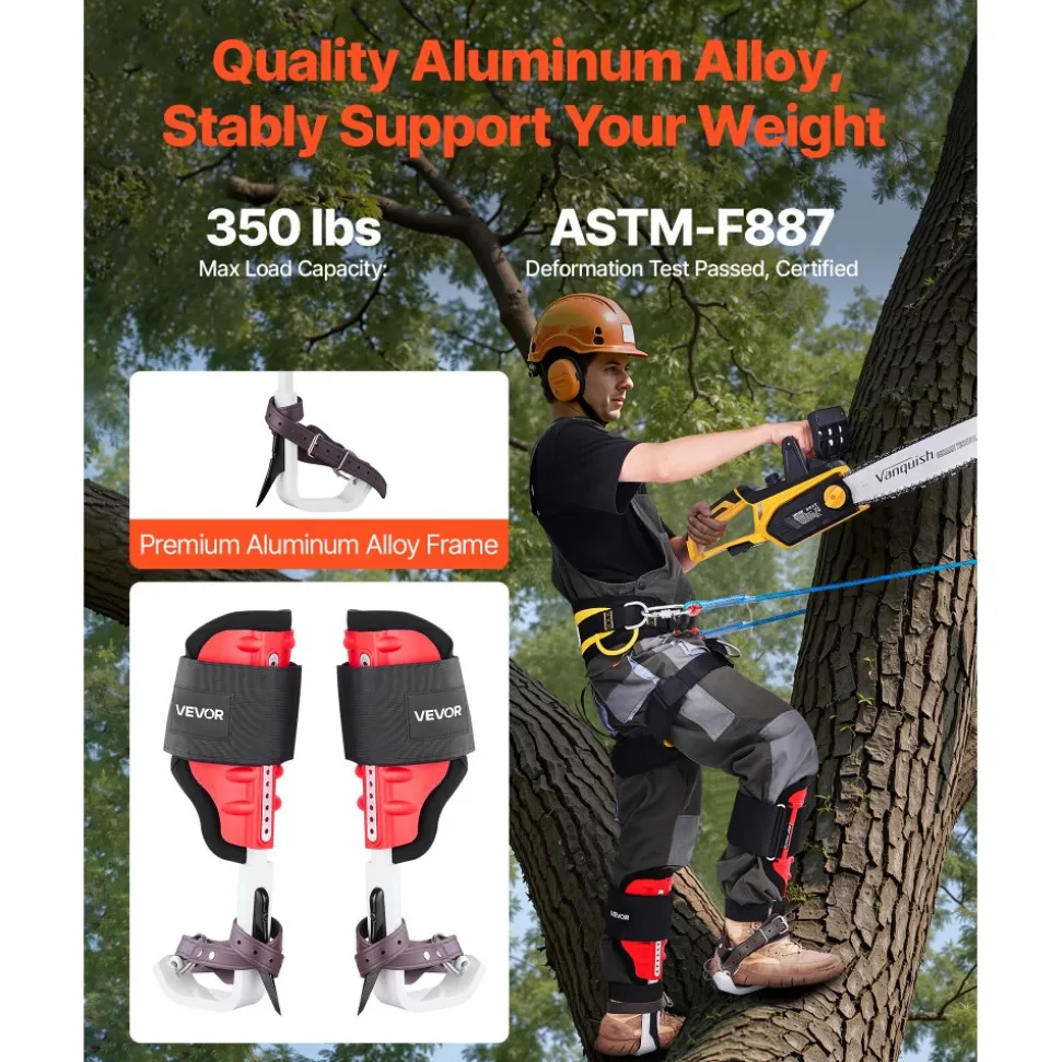 VEVOR Tree Climbing Spikes Set, Height-Adjustable Tree Climbing Gear with Straps & Harness, 350 lbs Load Capacity, Heavy Duty Steel Climb Spurs Arborist Equipment for Fruit Picking Hunting