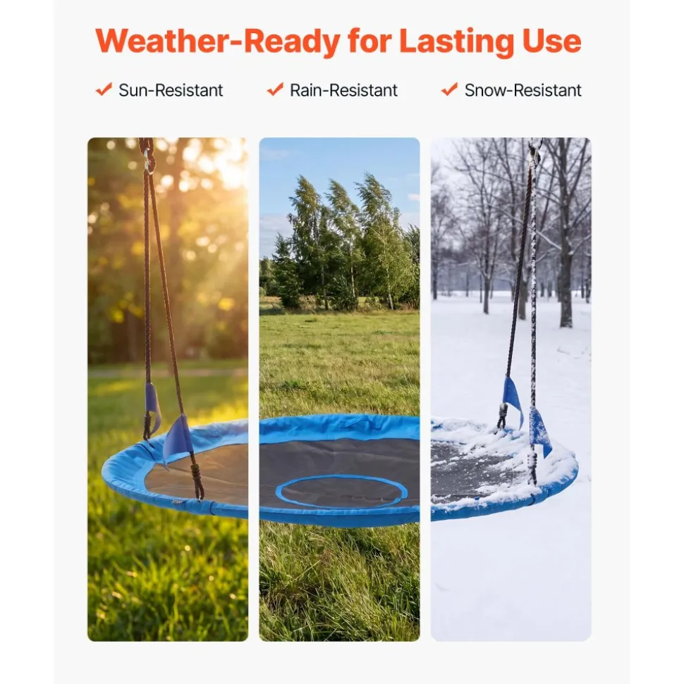 VEVOR Tree Swing 60" Saucer Swing for Kids & Adults 700 lbs Weight Capacity, for Backyard Outdoor & Indoor, 360° Rotation, 900D Oxford Fabric Round Seat with 2 Hanging Straps & Adjustable Ropes, Blue