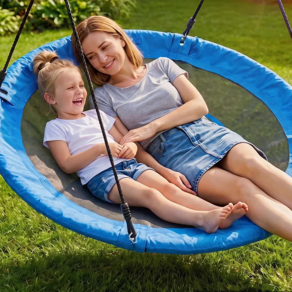 VEVOR Tree Swing 60" Saucer Swing for Kids & Adults 700 lbs Weight Capacity, for Backyard Outdoor & Indoor, 360° Rotation, 900D Oxford Fabric Round Seat with 2 Hanging Straps & Adjustable Ropes, Blue