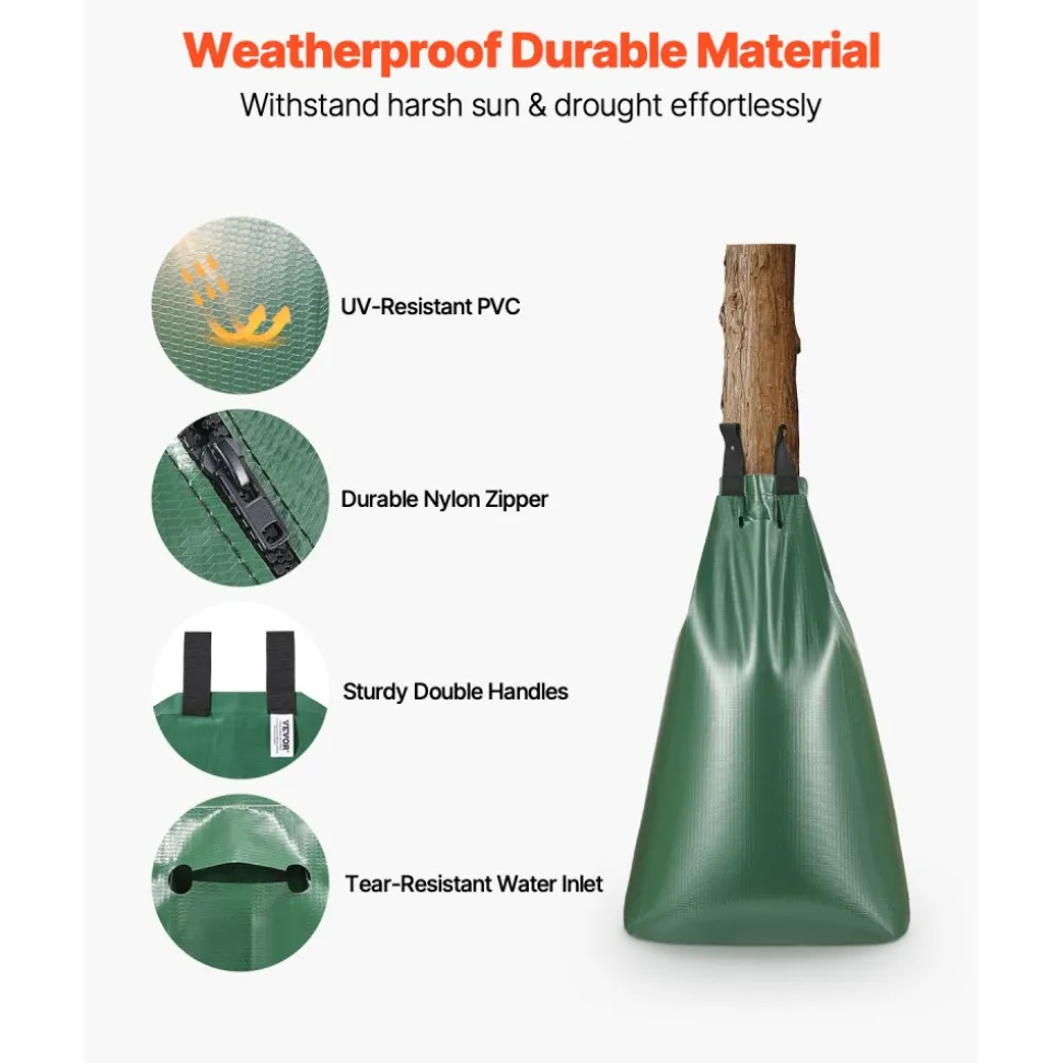 VEVOR Tree Watering Bag, 25 Packs 20 Gallons Watering Bags for New Trees, 5-9 Hours Slow Release Refillable Tree Drip Irrigation Bags with Zipper, Durable Tree Watering System for Deep Root Targeting