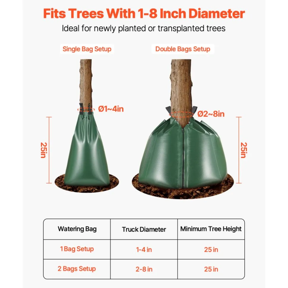 VEVOR Tree Watering Bag, 25 Packs 20 Gallons Watering Bags for New Trees, 5-9 Hours Slow Release Refillable Tree Drip Irrigation Bags with Zipper, Durable Tree Watering System for Deep Root Targeting