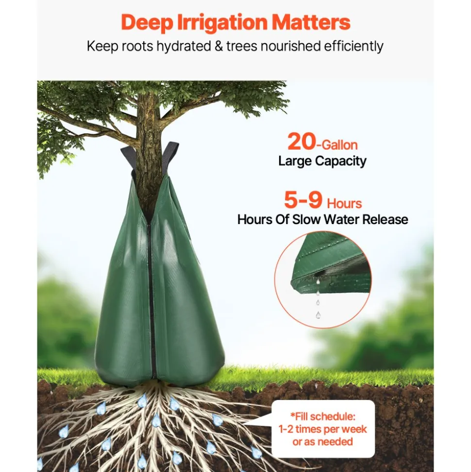 VEVOR Tree Watering Bag, 4 Packs 20 Gallons Watering Bags for New Trees, 5-9 Hours Slow Release Refillable Tree Drip Irrigation Bags with Zipper, Durable Tree Watering System for Deep Root Targeting