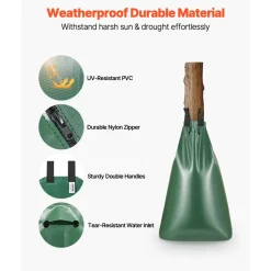 VEVOR Tree Watering Bag, 4 Packs 20 Gallons Watering Bags for New Trees, 5-9 Hours Slow Release Refillable Tree Drip Irrigation Bags with Zipper, Durable Tree Watering System for Deep Root Targeting