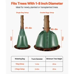 VEVOR Tree Watering Bag, 4 Packs 20 Gallons Watering Bags for New Trees, 5-9 Hours Slow Release Refillable Tree Drip Irrigation Bags with Zipper, Durable Tree Watering System for Deep Root Targeting