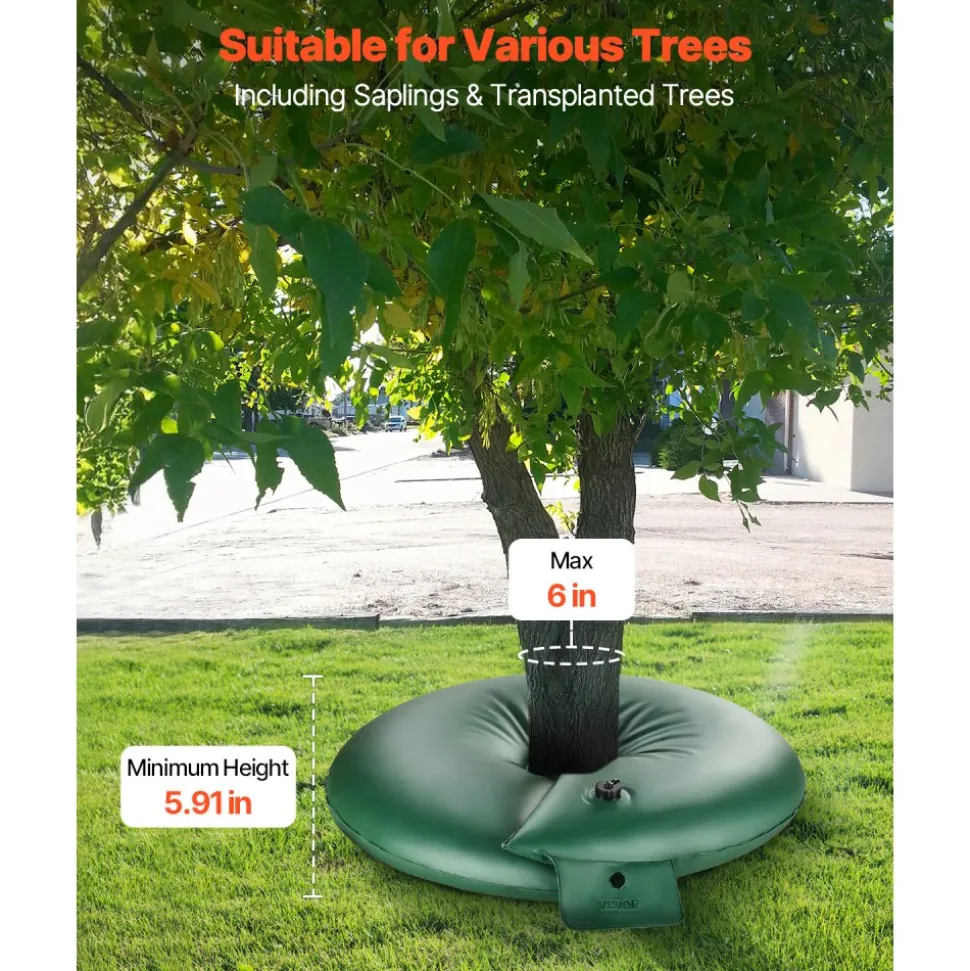 VEVOR Tree Watering Rings, 4 Pcs 20 Gallons Tree Watering Bags, 6-9 Hours Slow Release, Refillable Planting Water Bags, Water Saving, Heavy Duty Watering System for Shrub Tree Root Drip Irrigation