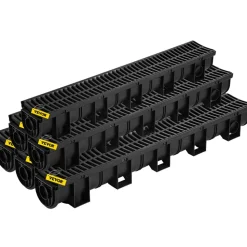 VEVOR Trench Drain System, Channel Drain with Plastic Grate, 5.9x5.1-Inch HDPE Drainage Trench, Black Plastic Garage Floor Drain, 6x39 Trench Drain Grate, with 6 End Caps, for Garden, Driveway-6 Pack