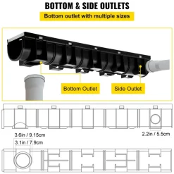 VEVOR Trench Drain System, Channel Drain with Metal Grate, 5.9x5.1-Inch HDPE Drainage Trench, Black Plastic Garage Floor Drain, 3x39 Trench Drain Grate, with 3 End Caps, for Garden, Driveway-3 Pack