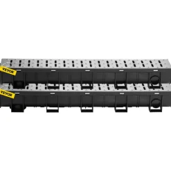 VEVOR Trench Drain System, Channel Drain with Metal Grate, 5.9x5.1-Inch HDPE Drainage Trench, Black Plastic Garage Floor Drain, 3x39 Trench Drain Grate, with 3 End Caps, for Garden, Driveway-3 Pack